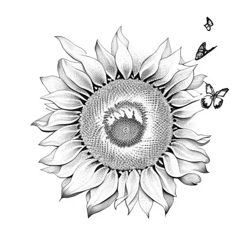 Sunflower With Butterflies And Flowers
