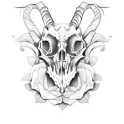 Goat Skull Whit Green Roses