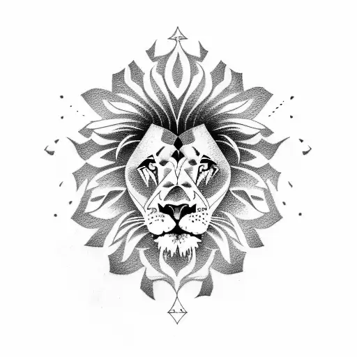 Create A Tattoo Of A Lion Playing Football In A Dotwork Style