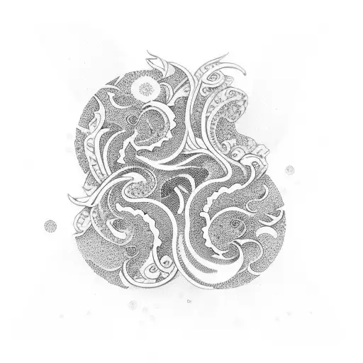 Asian Style Multiple Floral With Wave Accents