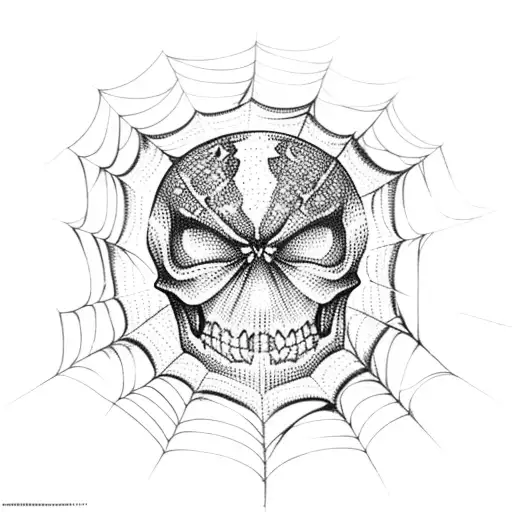 Spider Web With Spiders That Have Skulls On Abdomen