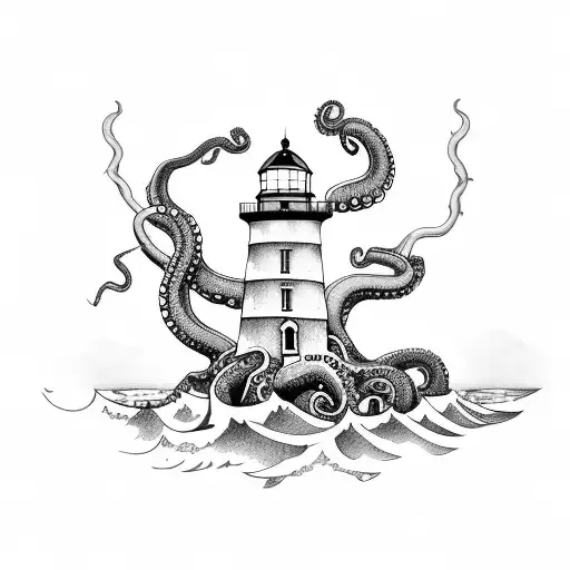 Giant Octopus Holding Lighthouse