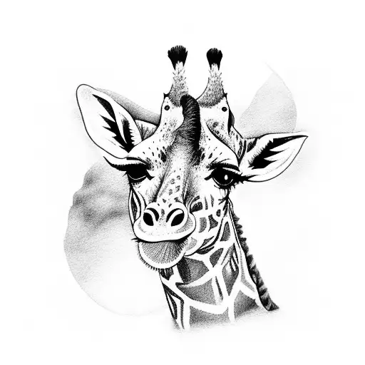 A Dotwork Tattoo Of A Giraffe Wearing A Purple Robe And Holding A Book