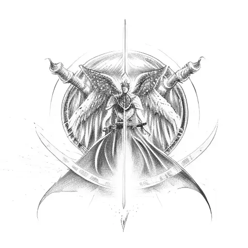 A Devil And An Angel Engaged In An Epic Sword Fight