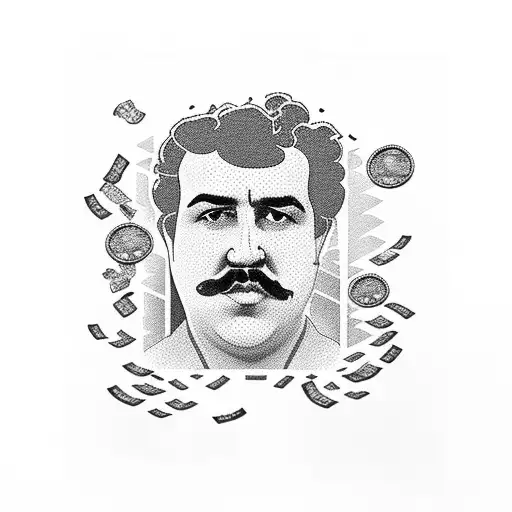Pablo Escobar's Silhouette Surrounded By Money And Drugs
