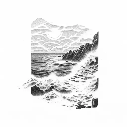 A Mesmerizing Moonlit Beach With Waves Crashing Against Rocks