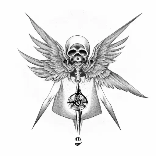A Grim Reaper With Bird Wings And A Compass As Its Heart