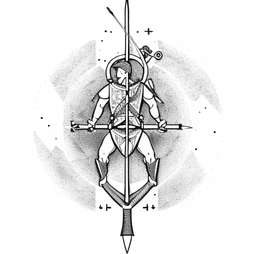 A Detailed Sketch Of A Sagittarius Archer Shooting An Arrow Through A Tree Of Life