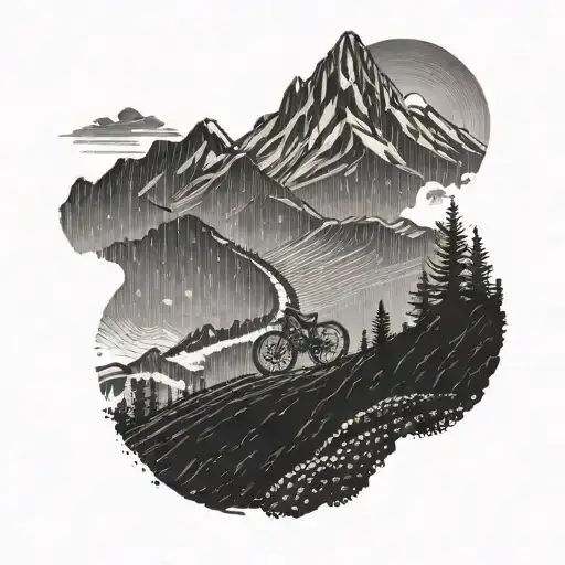 A Trail Of Tire Tracks Leading To A Mountain Peak With A Dirtbike At The Summit