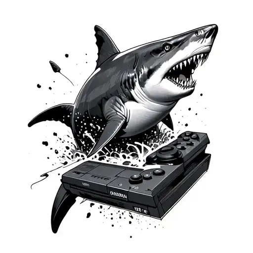 A Turbocharged Shark Bursting Through A Gaming Console