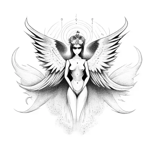 A Hauntingly Beautiful Portrayal Of A Fallen Angel In Dotwork Style