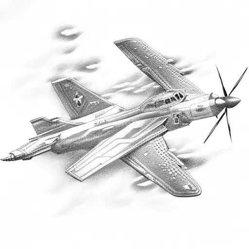 A Fierce Soldier Riding A Flying Airplane Through A Stormy Sky