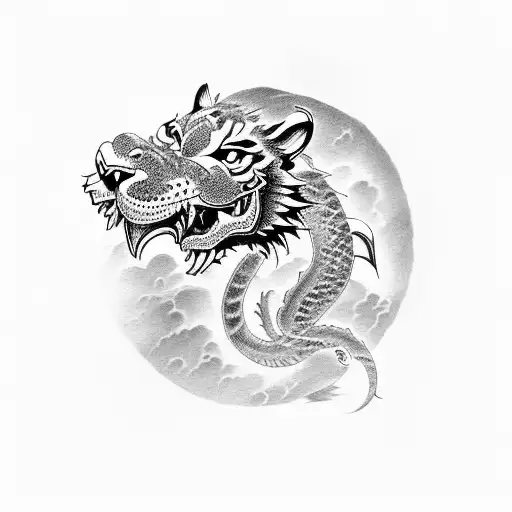 Tiger Dragon Oriental Clouds Mountains Zodiac