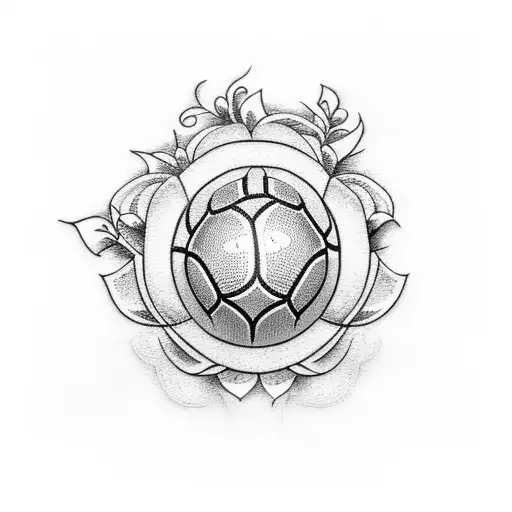 A Dotwork Tattoo Of A Bouquet Of Flowers Shaped Like A Football