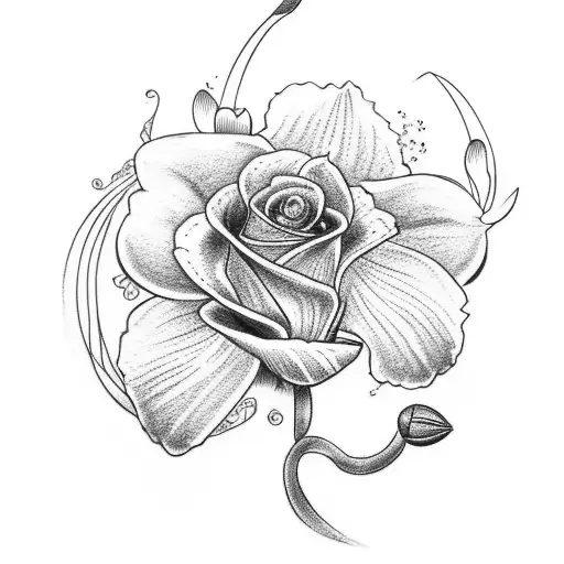 A Tattoo With An Orchid Lily Blue Rose And A Carnation