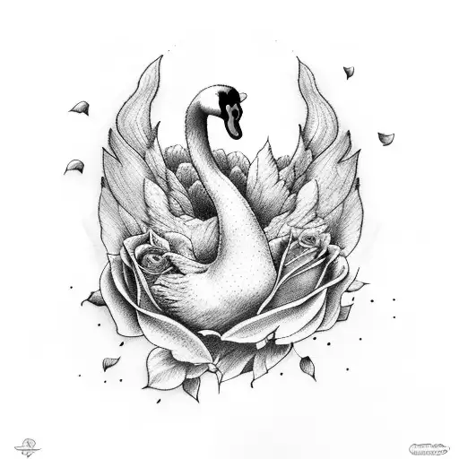 Flying Swan Holding Red Rose In Mouth
