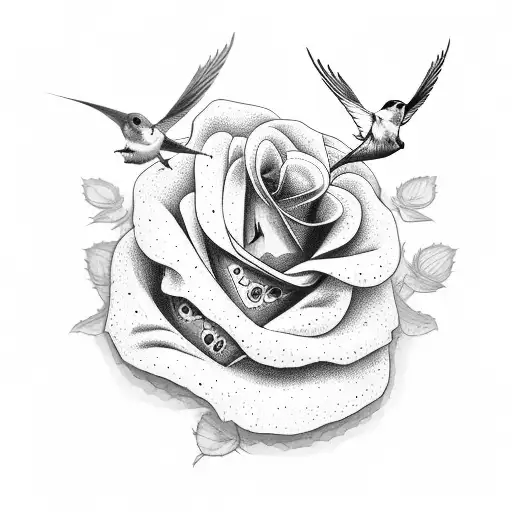 Swallow Bird And Red Rose