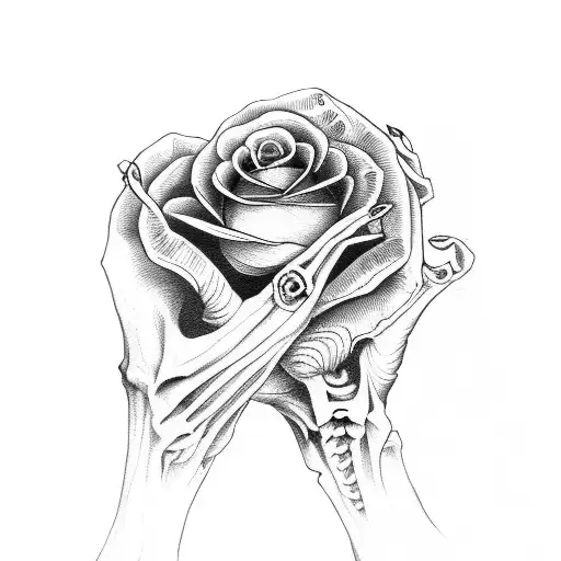A Skeleton Hand Holding 2 Droopy Roses