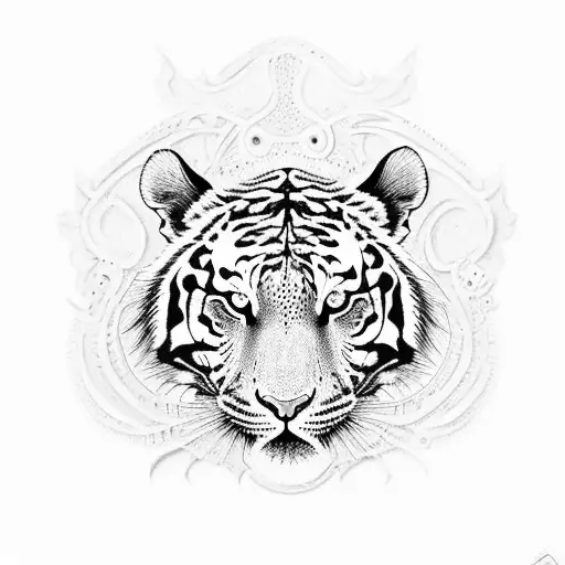 A Tiger Skull With Intricate Dotwork Patterns