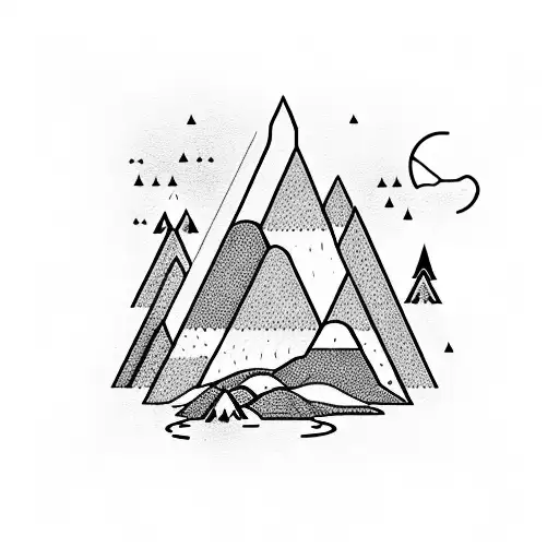 A Mountain And Beneath It A Forest With A Campfire All Inside A Rhombus