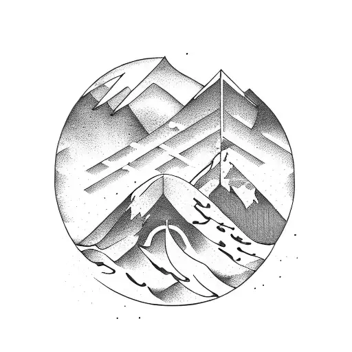A Triathlon Symbol Incorporated Into A Scenic Mountain Landscape