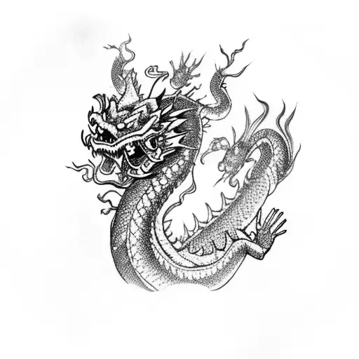 Chinese Dragon With Sacura Flowers