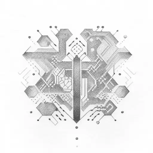 A Sleek Computer Circuitry Design Incorporating Nordic Runes In Dotwork Style