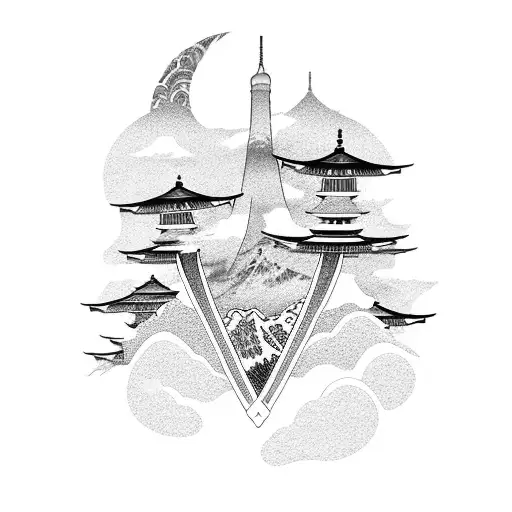 A Japanese-inspired Sleeve Featuring Iconic Landmarks From The Client's Favorite Travel Destinations