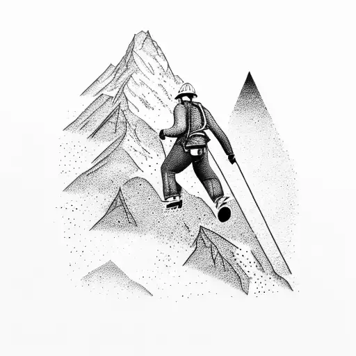 An Intricate Dotwork Design Of A Mining Engineer Climbing A Mountain