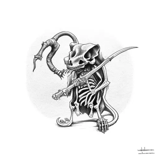 Necromancer Wizard Rat Holding A Staff Raising Skeleton Rat From The Dead