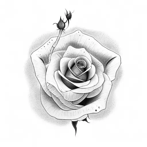 A Black And Grey Tattoo Showcasing A Beautiful Rose Emerging From A Ukiyo-inspired Landscape