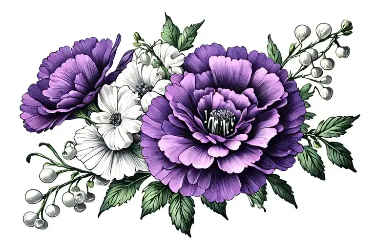 Carnations Violets Lily Of The Valley And Delphiniums