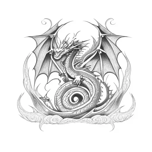 Dragon With Roses And Flowers Coming Out Of It