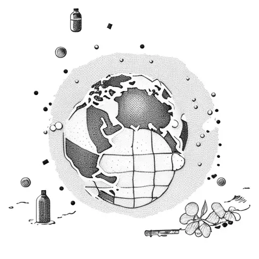 A Romantic Picnic Scene With A Globe Made Of Wine Corks