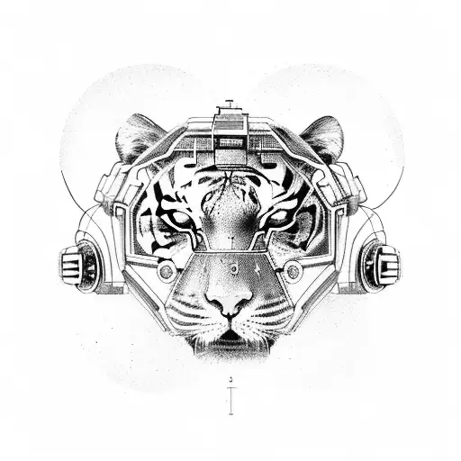 A Tiger Wearing A Cybernetic Mask And Surrounded By Futuristic Technology