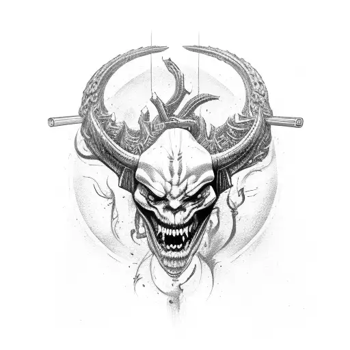 Demon Head With Two Guns Below