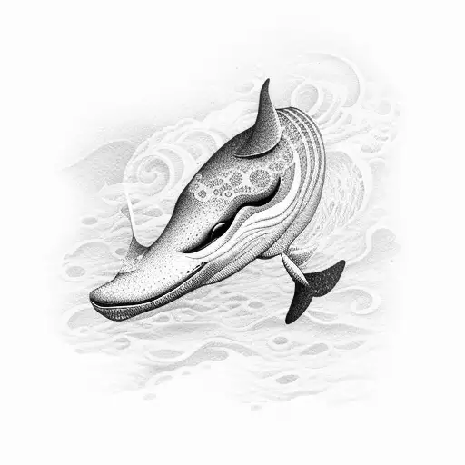 A Captivating Dotwork Tattoo Depicting A Beautiful Whale In The Sea