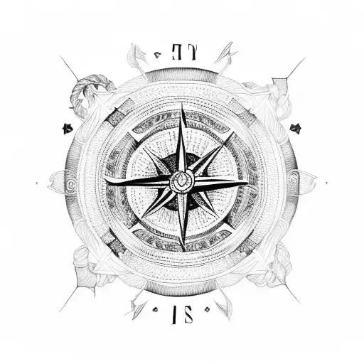 Full Sleeve Tatto Black And White Compass Rope