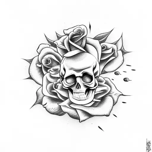 Rose In Fire With Skull