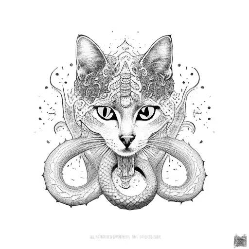 A Dotwork Tattoo Of A Cat And A Snake In A Last Of Us Inspired Setting