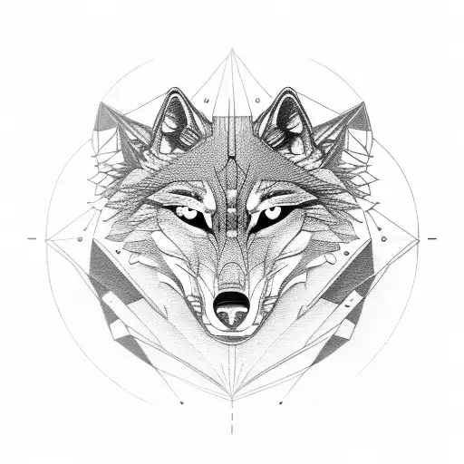 Robotic Wolf Face With Compass Integrated In The Background And Hint If Travelling And Wanderlust