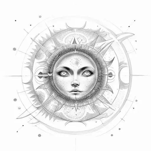 Celestial Moon And Sun Intertwined With Lua And Sol Symbols