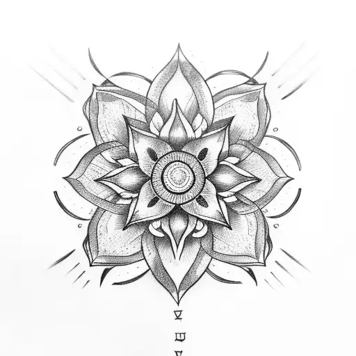 Lotus Flower With Compass And Pheonix