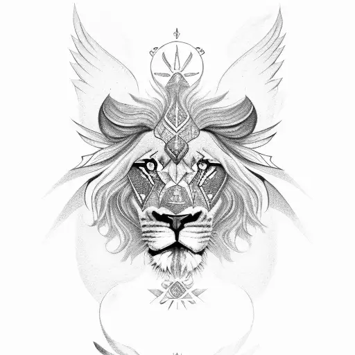 Lion Face One Eye Red And Another Eye Blue And Angle With Wings And Confident Symbol
