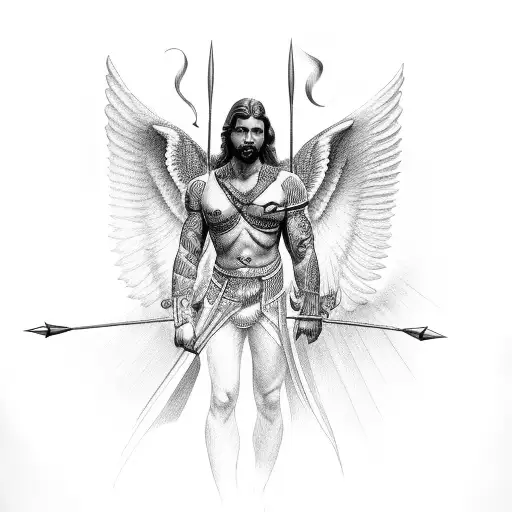 Male Angel Front View Shot From Back With Arrows