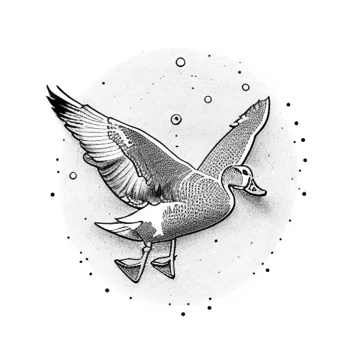A Detailed Silhouette Of A Duck In Flight With A Dotwork Background