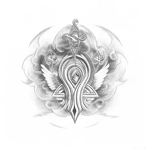 Trident With Clouds And Doves Ocean At The Bottom