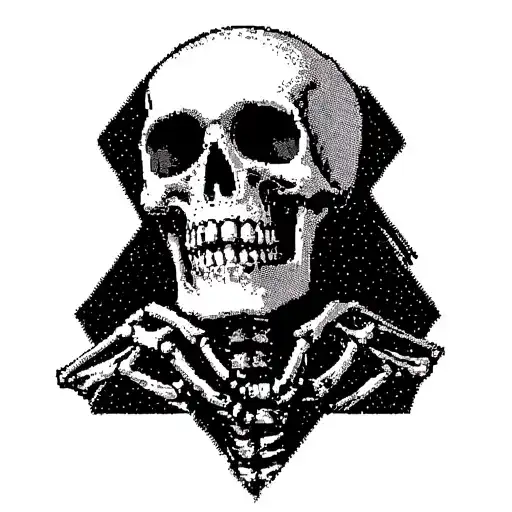 A Skeleton Cross Stitching A Scene From A Classic Theatre Play