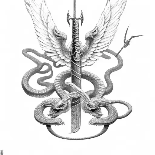 Snake With Sword And A Angle With Wings With Storm And A Scorpinon