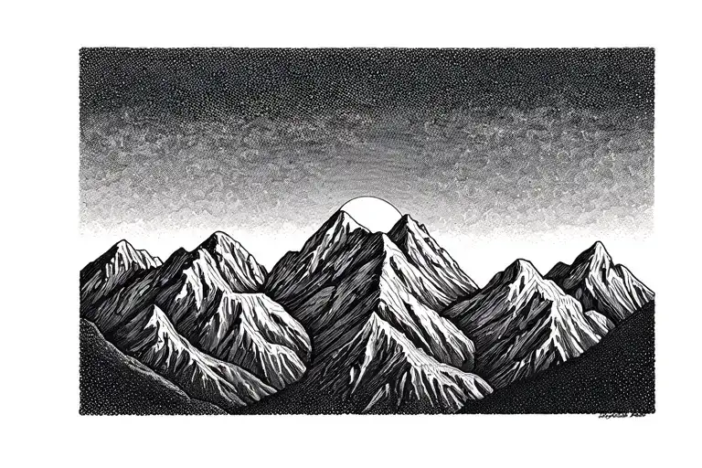 Mountain Range With A Sunsetting Behind The Mountains